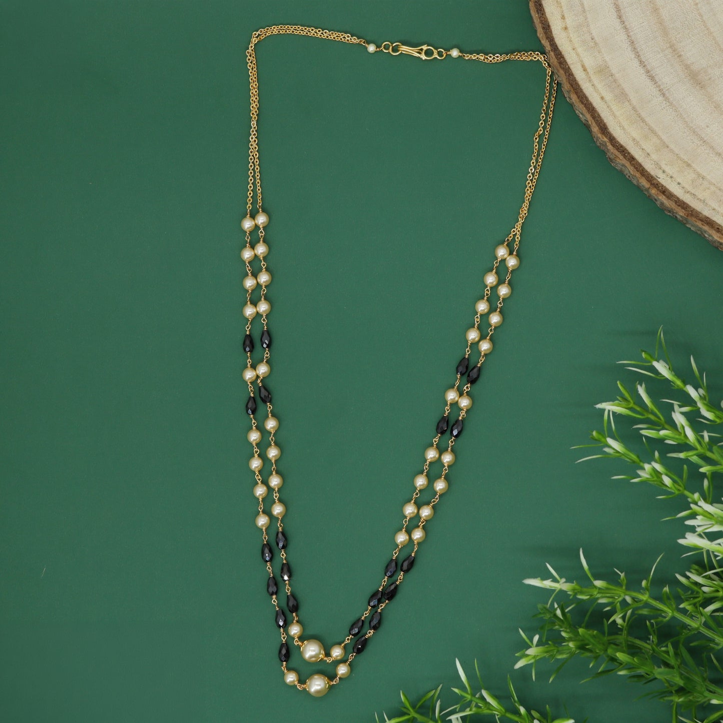 Graceful Dual Strand Beads Chain with Pearl Highlights and Faceted Drop Accents
