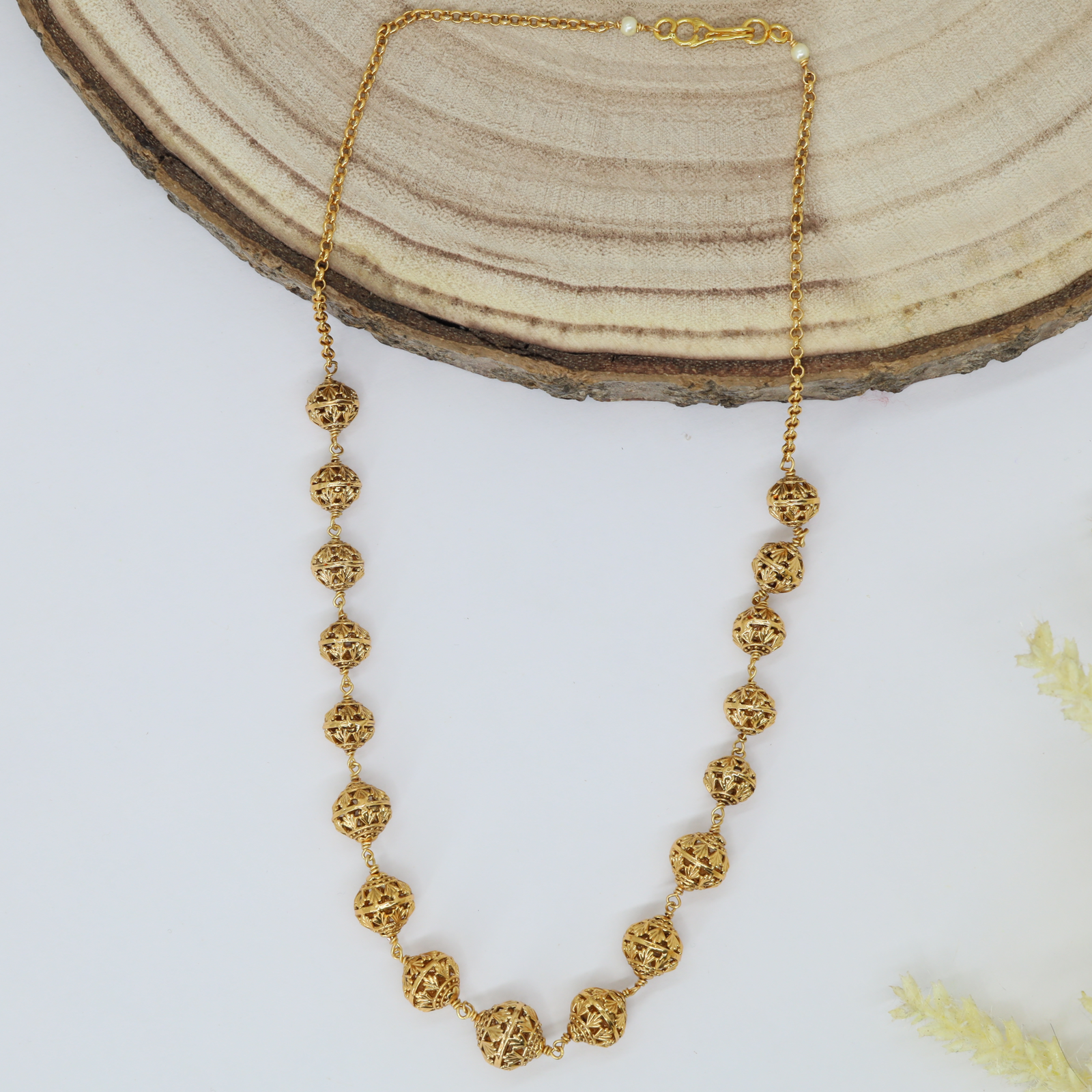 Classic Gold Beads Chain with Intricate Filigree Ball Detailing