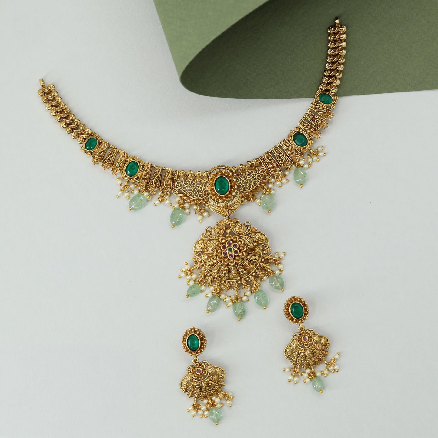 Traditional Panel Necklace with Oval Connectors and Drop Accents