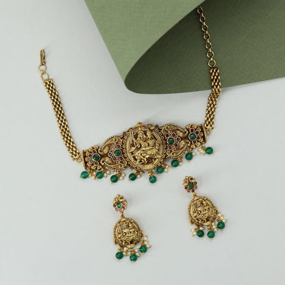 Shiva Parvathi Panel Choker with Oval Center and Drop Hangings