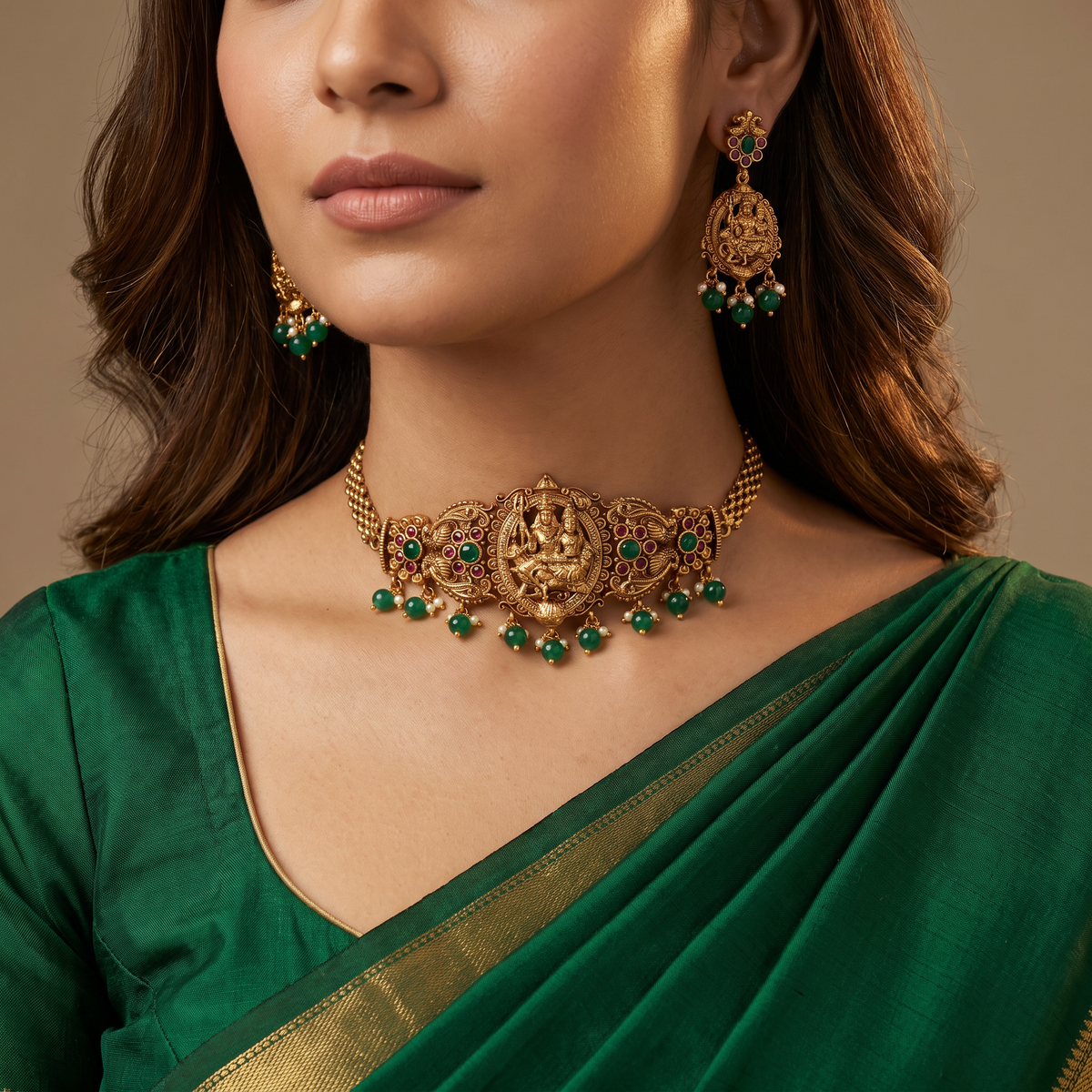 Shiva Parvathi Panel Choker with Oval Center and Drop Hangings