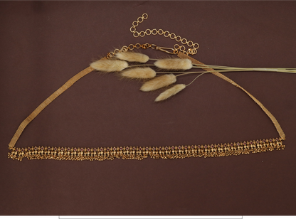 Radiant bead fringe waist belt with slim band and continuous drop detailing