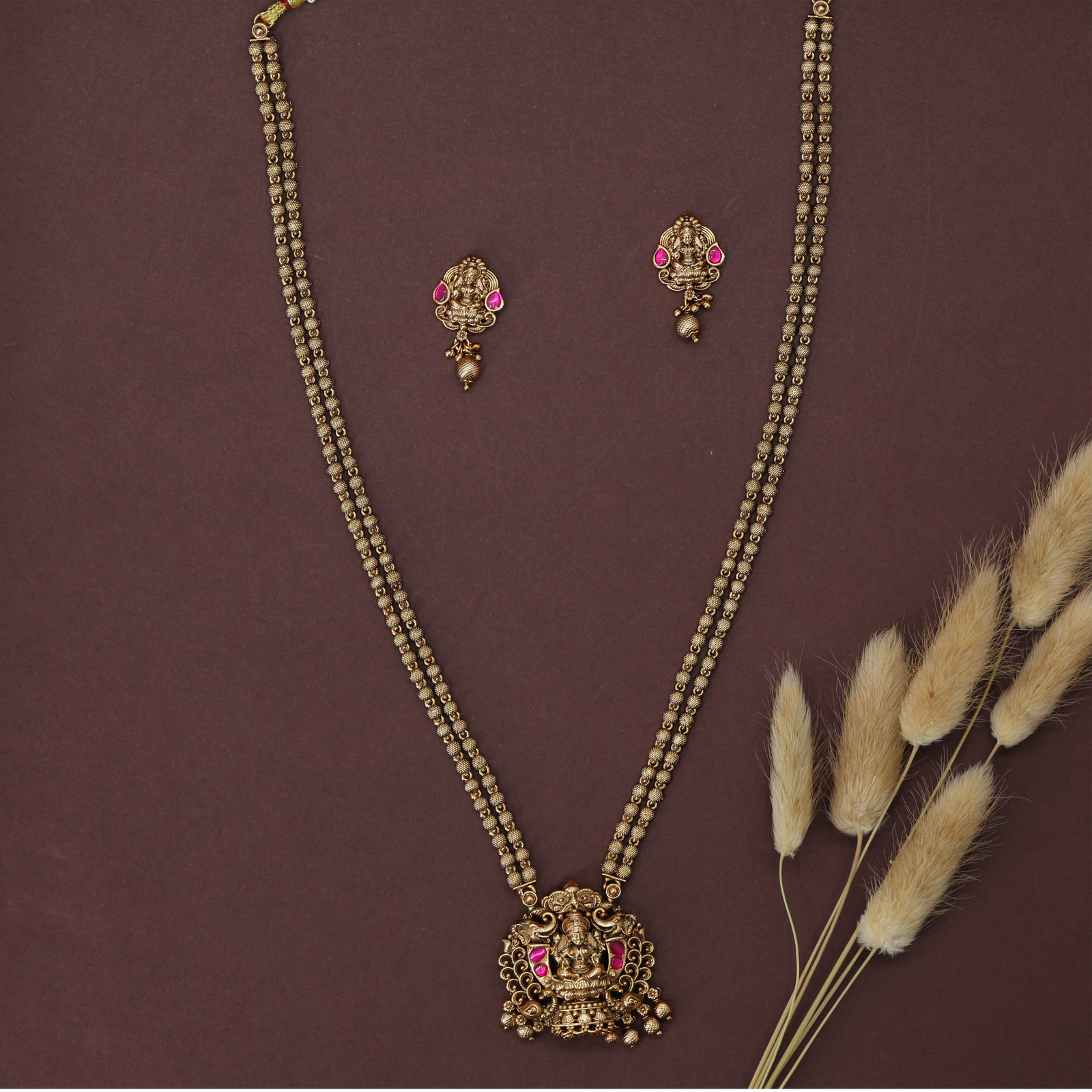 Kalpavalli Lakshmi Temple Pendant Chain with Twin Beaded Strands