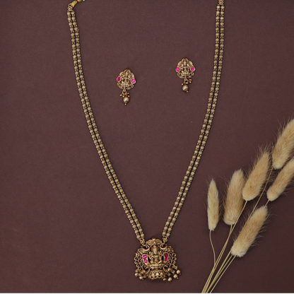 Kalpavalli Lakshmi Temple Pendant Chain with Twin Beaded Strands