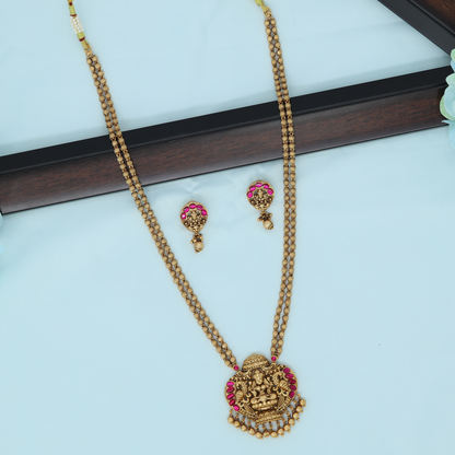 Mandira Lakshmi Medallion Pendant Chain with Twin Beaded Strands