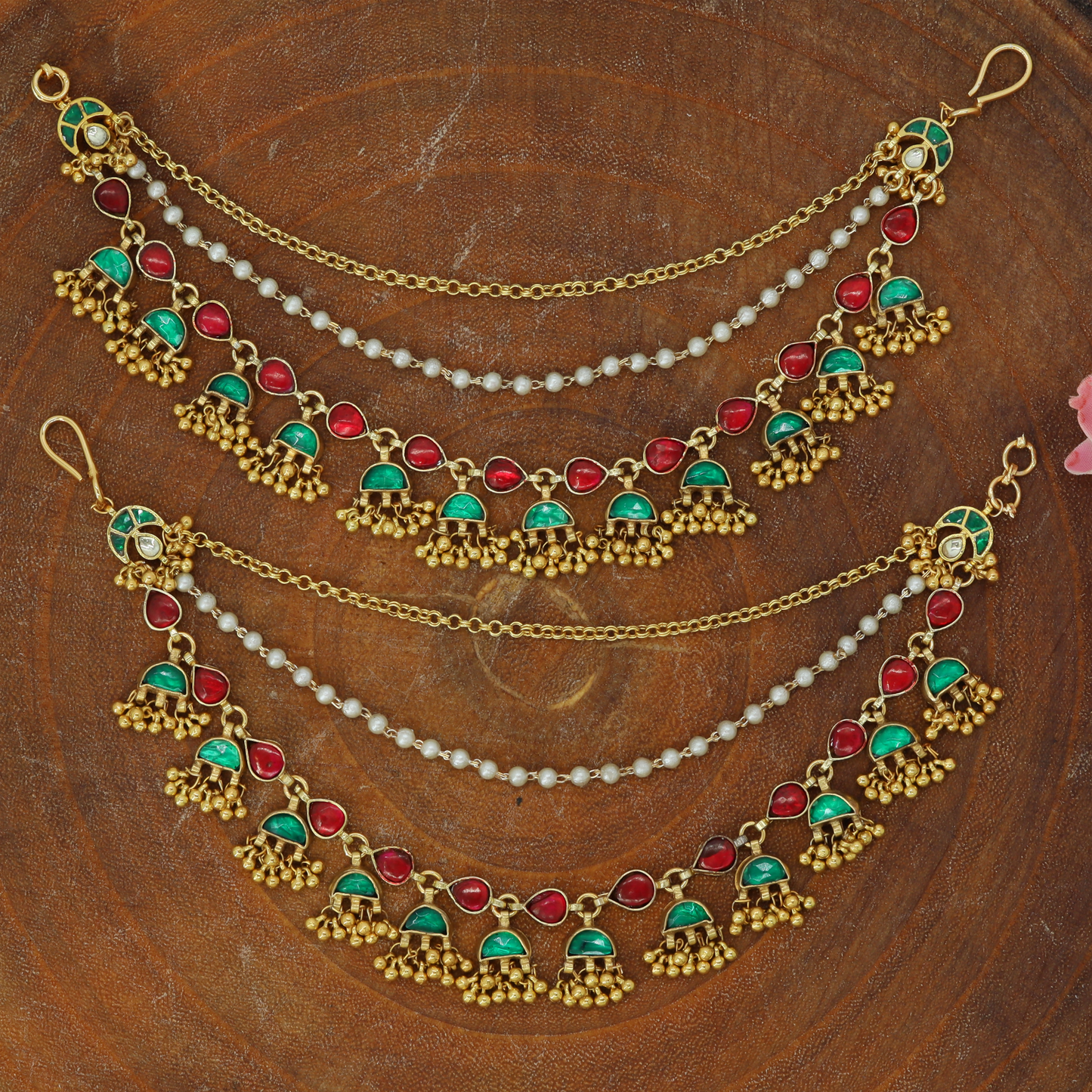 Decorative Link Jadau Mati with Repeating Drop Clusters and Fine Chains