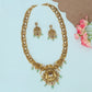 Oval Link Long Haara with Leaf Motifs and Hanging Bead Accents