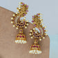 Sculpted Peacock Curve Cuff Jumka with Beaded Dome Drops and Textured Leaf Top