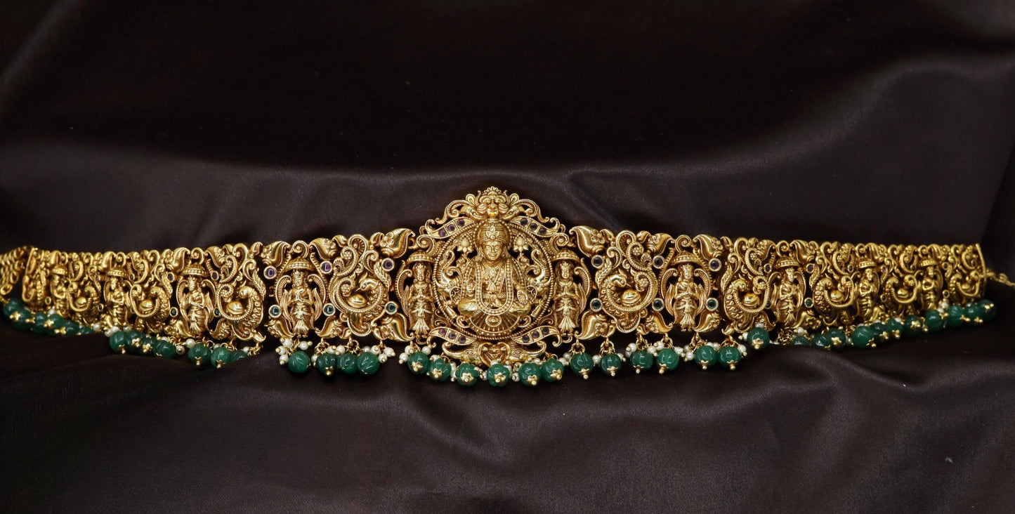 Intricate Waist Belt with Lakshmi Idol and Decorative Scrollwork
