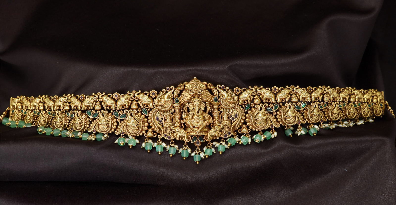 Ganesha Shrine Waist Belt with Arch Panel and Bead Fringe