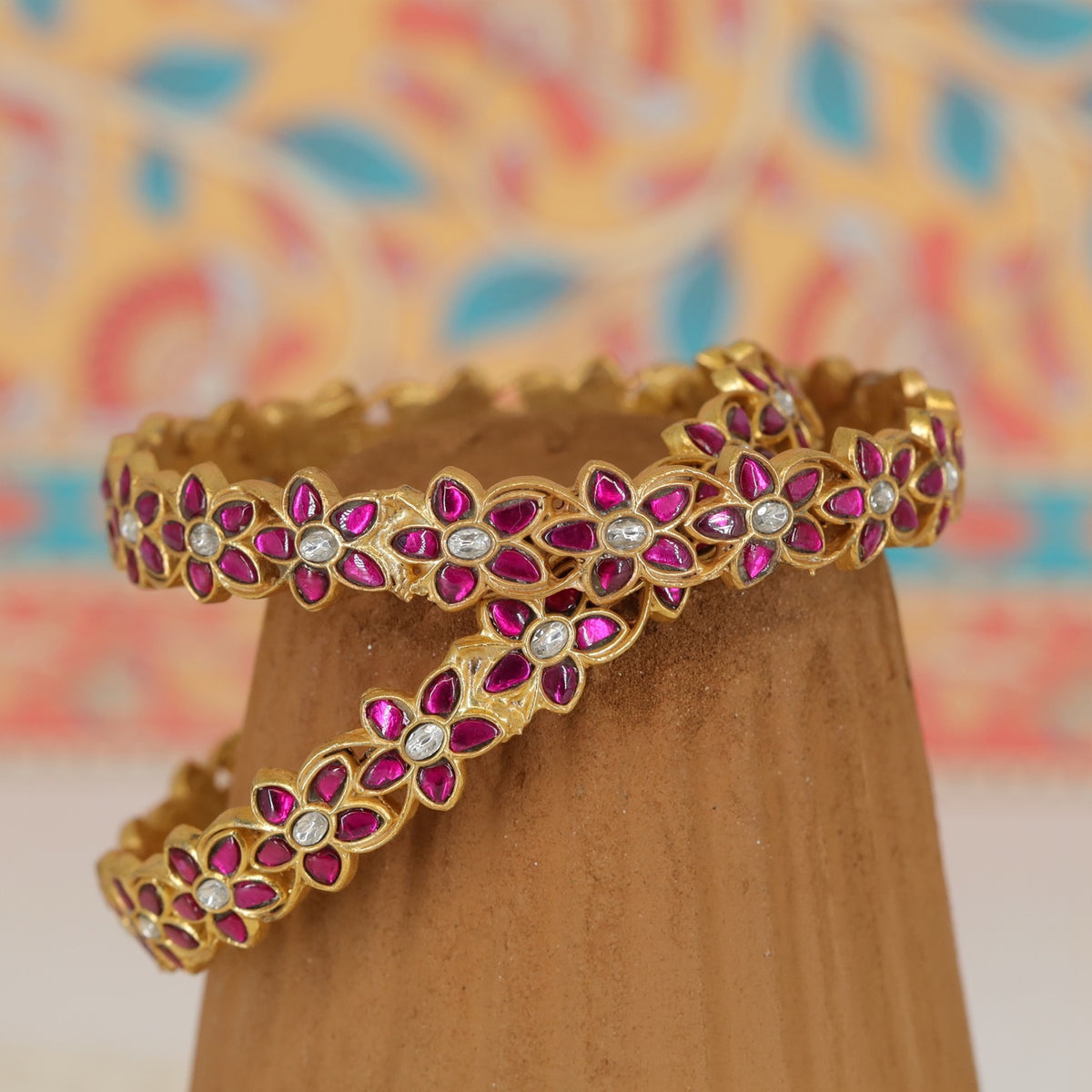 Floral Jadau Bangles with Petal Stonework