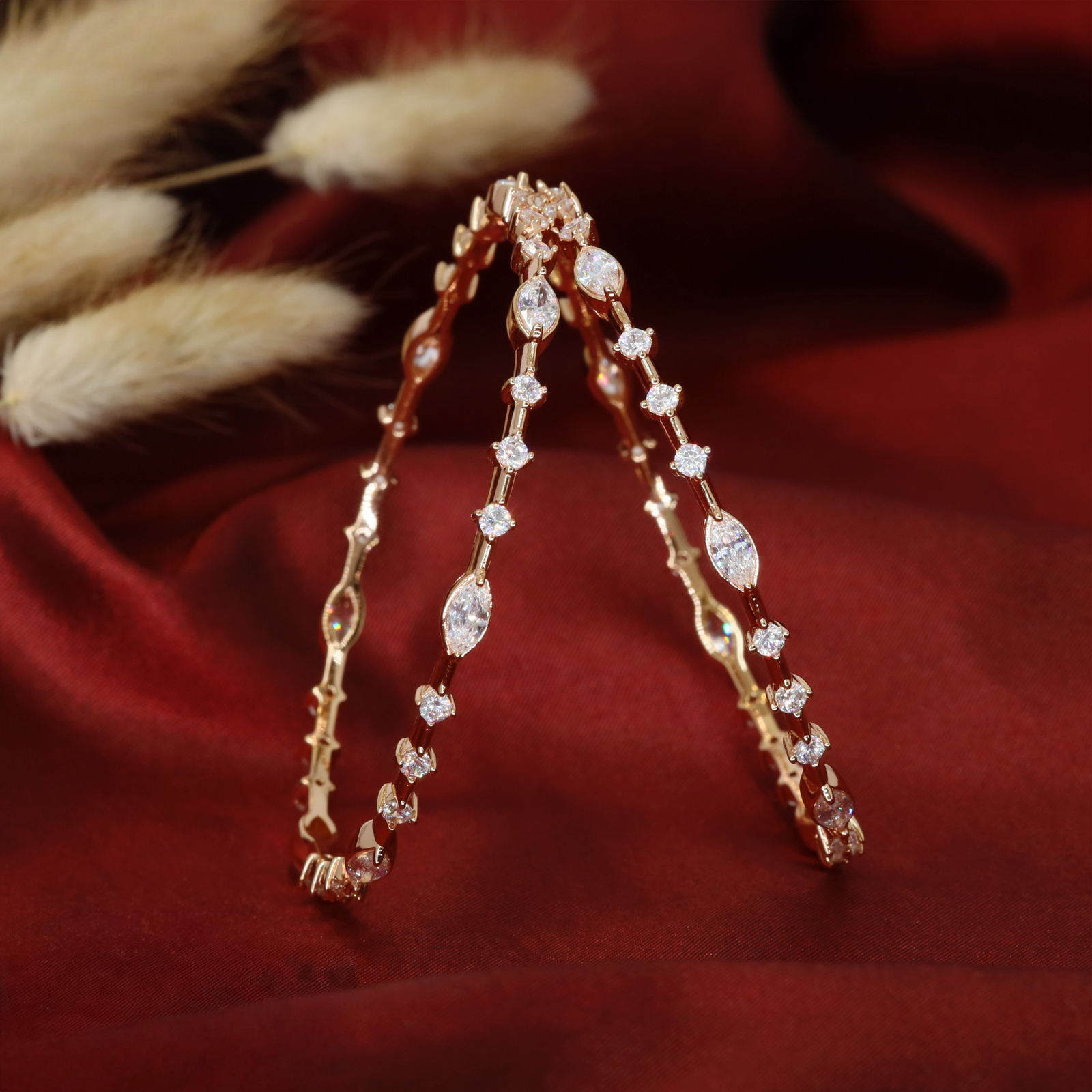 Elegant Single Line Bangles with Elongated Marquise Elements