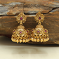 Floral Spread Stud Jumka with Carved Dome Form and Continuous Bead Hangings