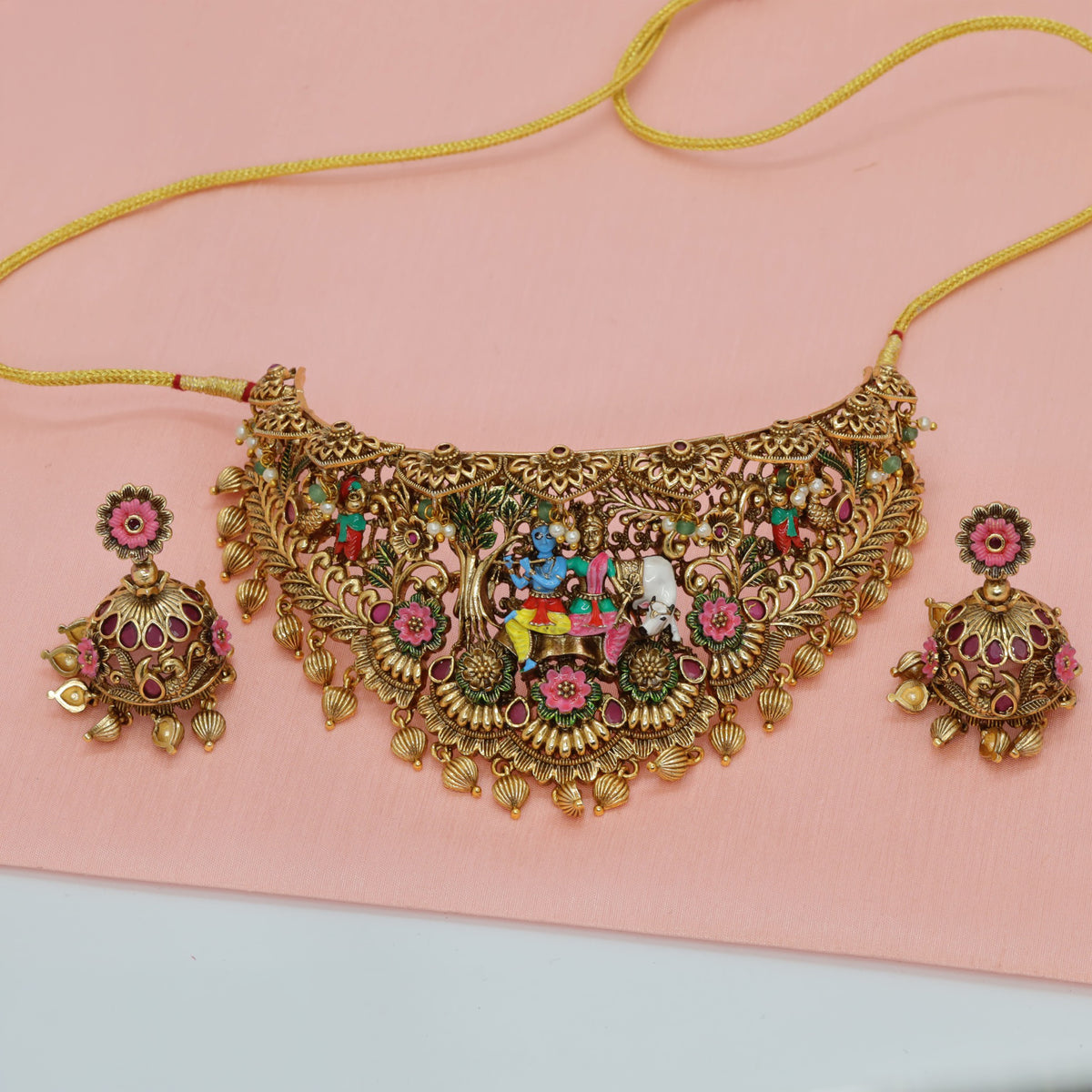 Radha Krishna Antique Choker with Traditional Detailing