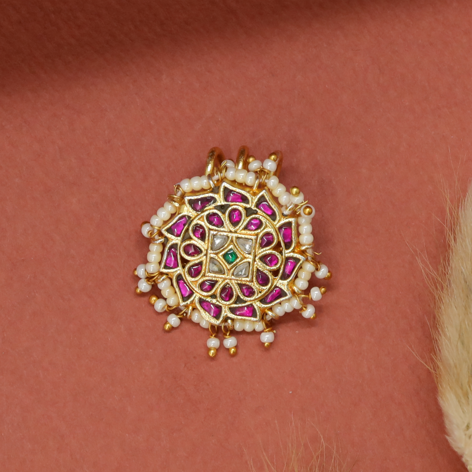 Floral Star Jade Bille with Layered Design and Bead Drop Border