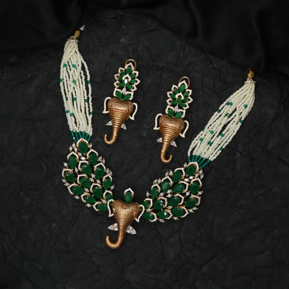 Intricately Crafted Crystal Rose Gold Necklace with Elephant Accents