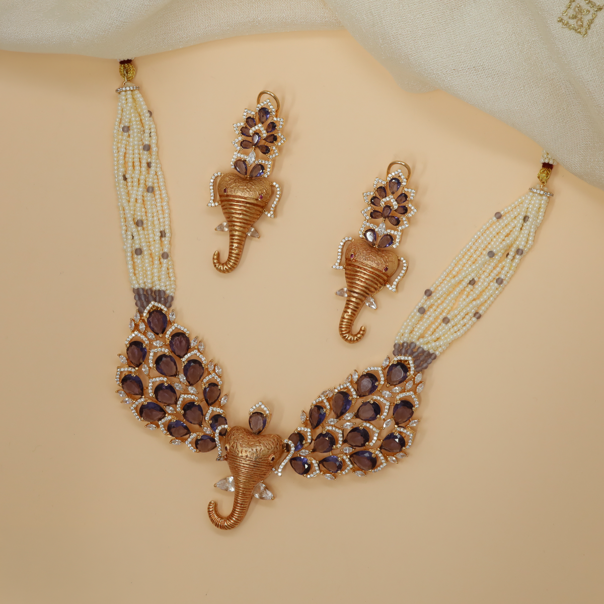 Intricately Crafted Crystal Rose Gold Necklace with Elephant Accents