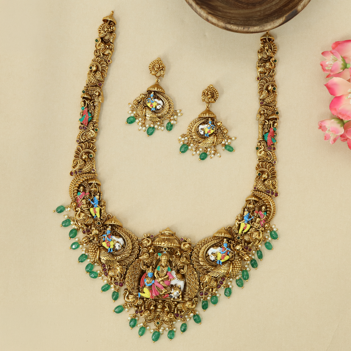 Antique Radha Krishna Long Haara with Traditional Detailing