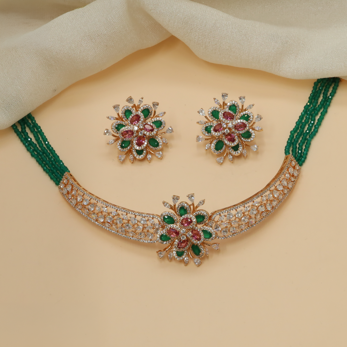 Rose Gold Botanical Openwork Floral Choker Set