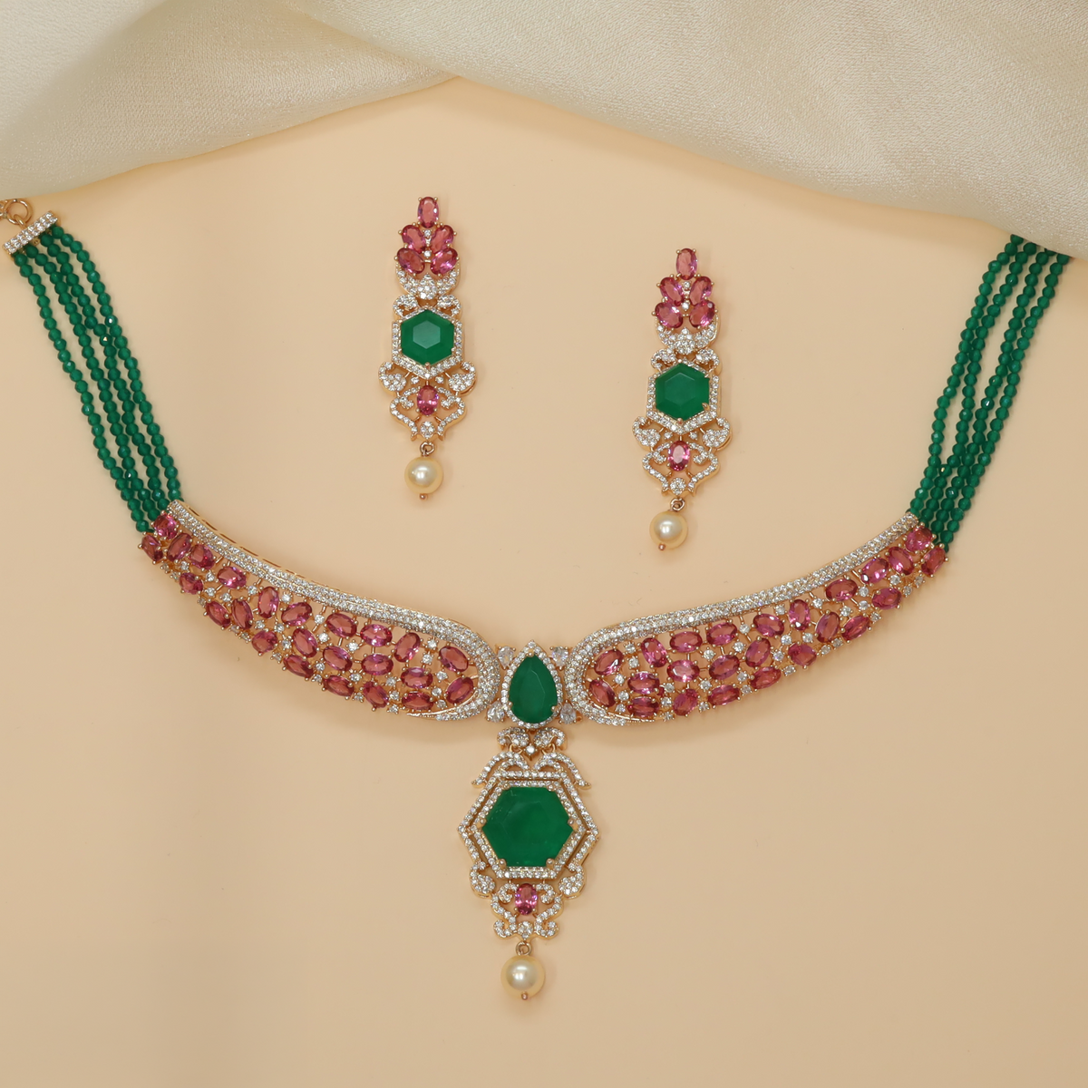Rose Gold Geometric Pearl Drop Choker Set