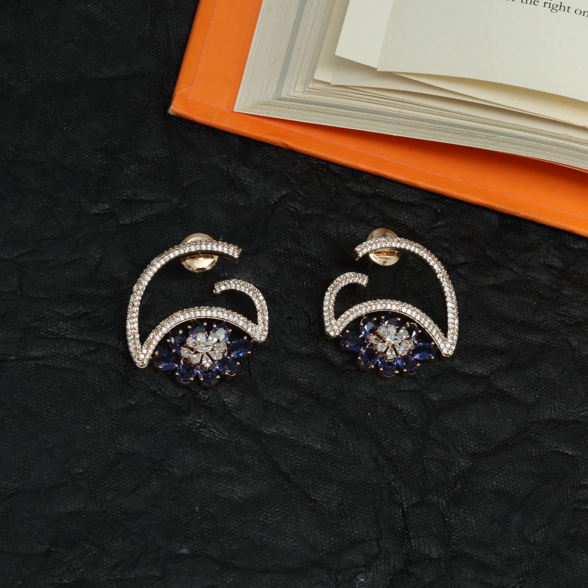 Elegant Sweeping Curve Stud with Floral Cluster Detail