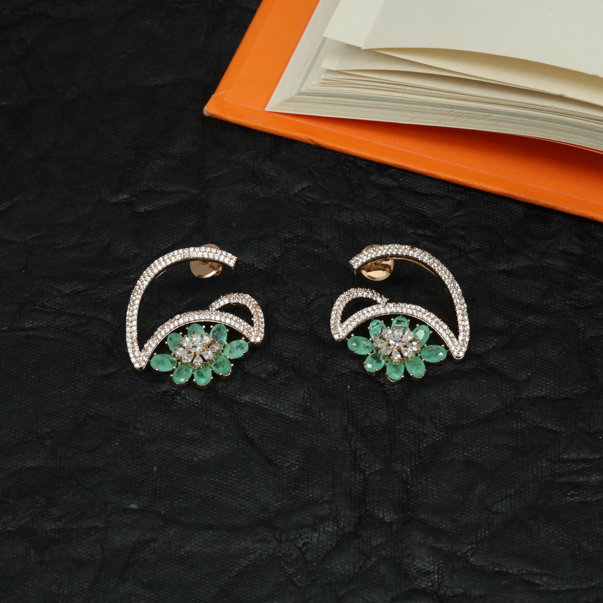 Elegant Sweeping Curve Stud with Floral Cluster Detail