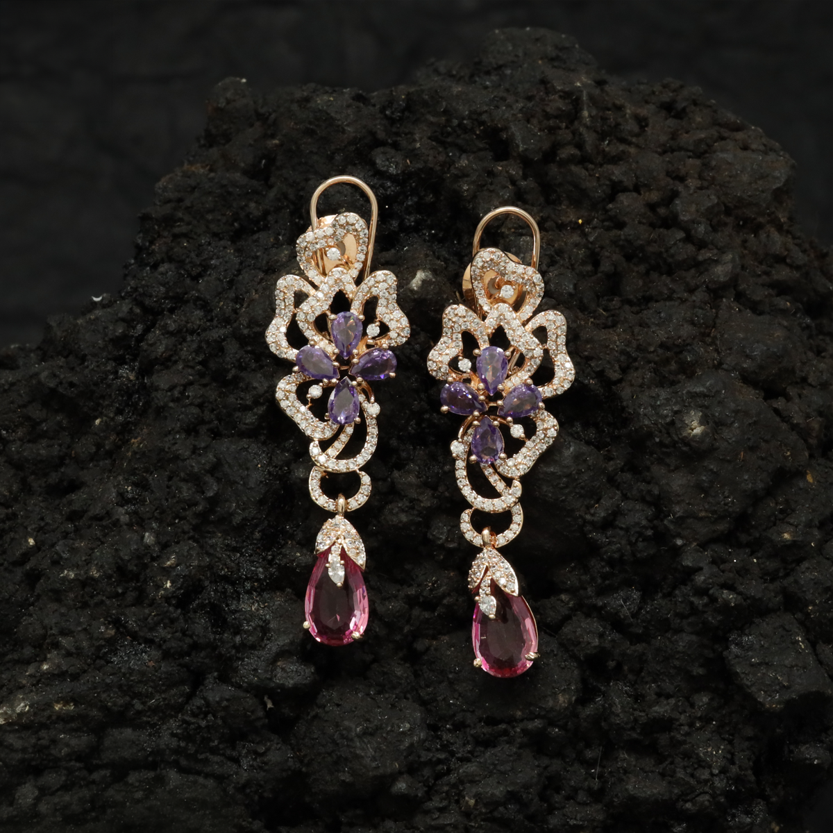 Designer Rose Gold Hangings Featuring an Intricate Openwork Silhouette