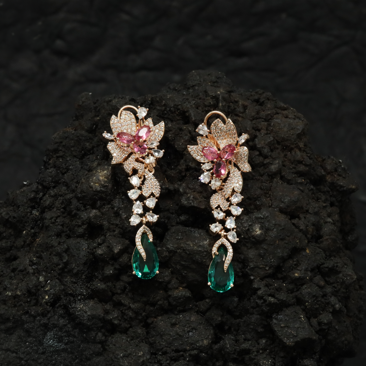 Rose Gold Hangings Featuring Sculpted Petals and a Distinctive Drop Design