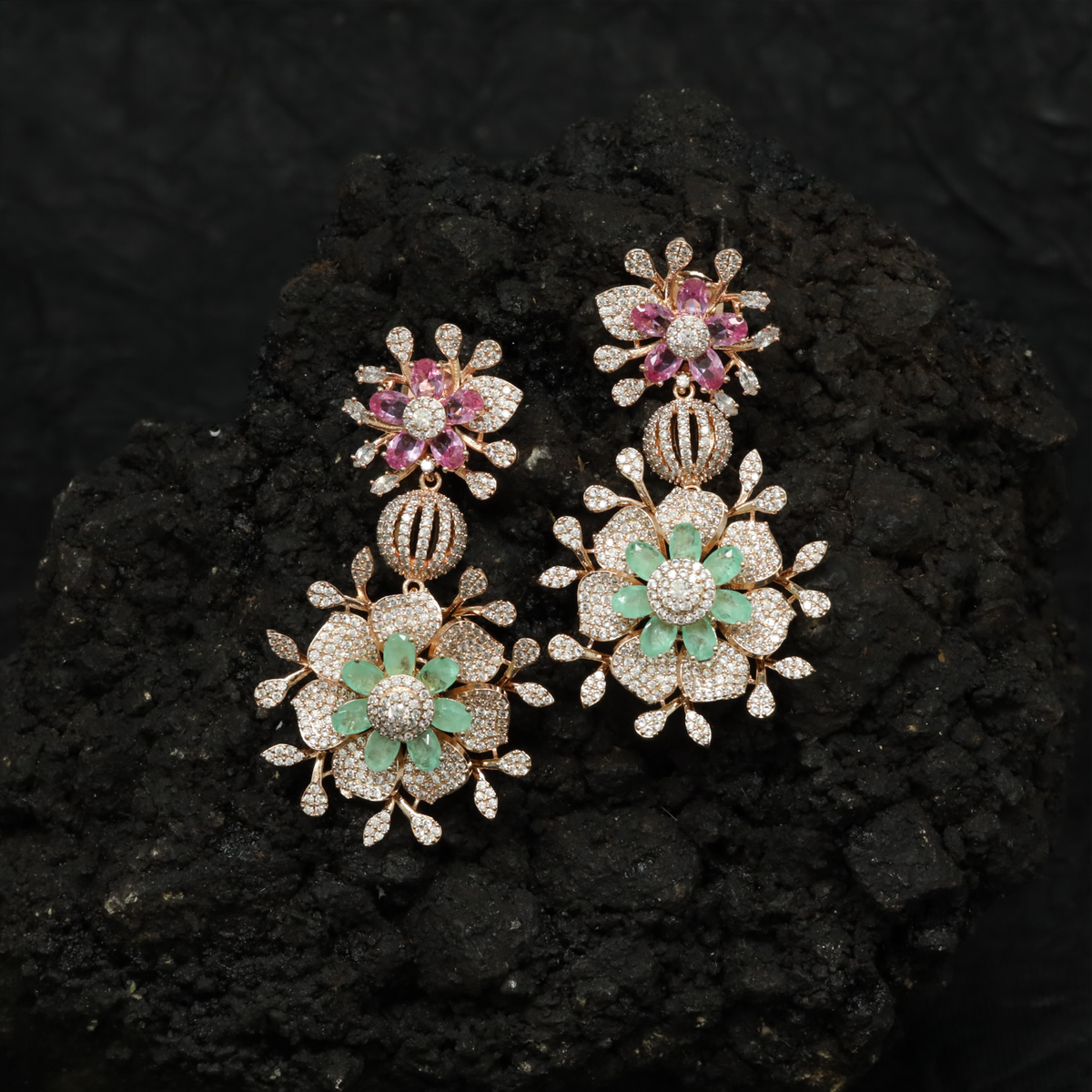 Ornamental Rose Gold Hangings Featuring Two Distinct Floral Elements