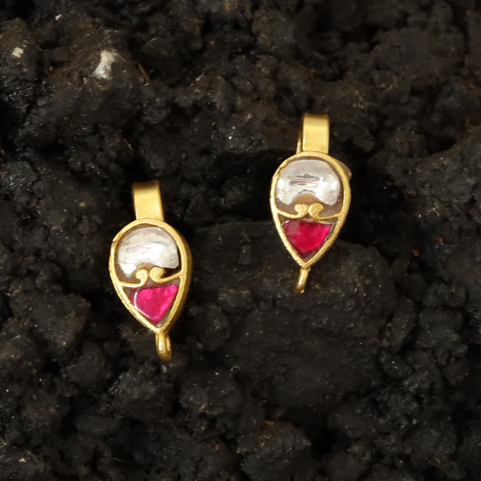 Traditional Jadau Bugadi Earrings with Dual Panel Kundan Motif