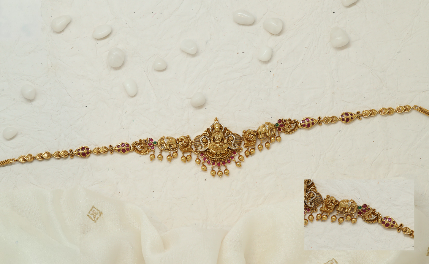 Gajalakshmi Antique Waist Belt with ornate links and hanging drops