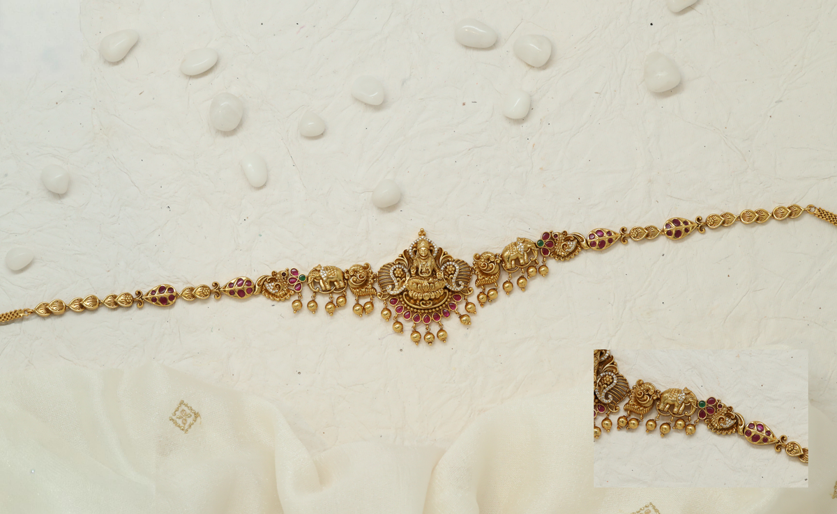 Gajalakshmi Antique Waist Belt with ornate links and hanging drops