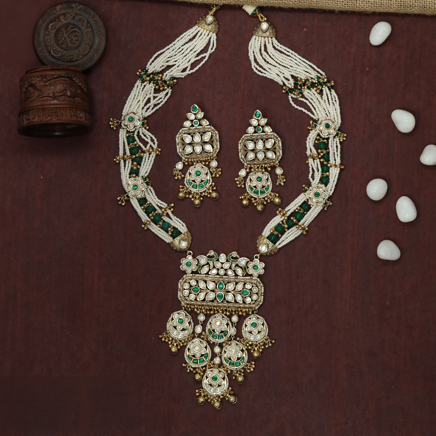 Multi Strand Beaded Kundan Haara with Floral Links and Statement Centrepiece