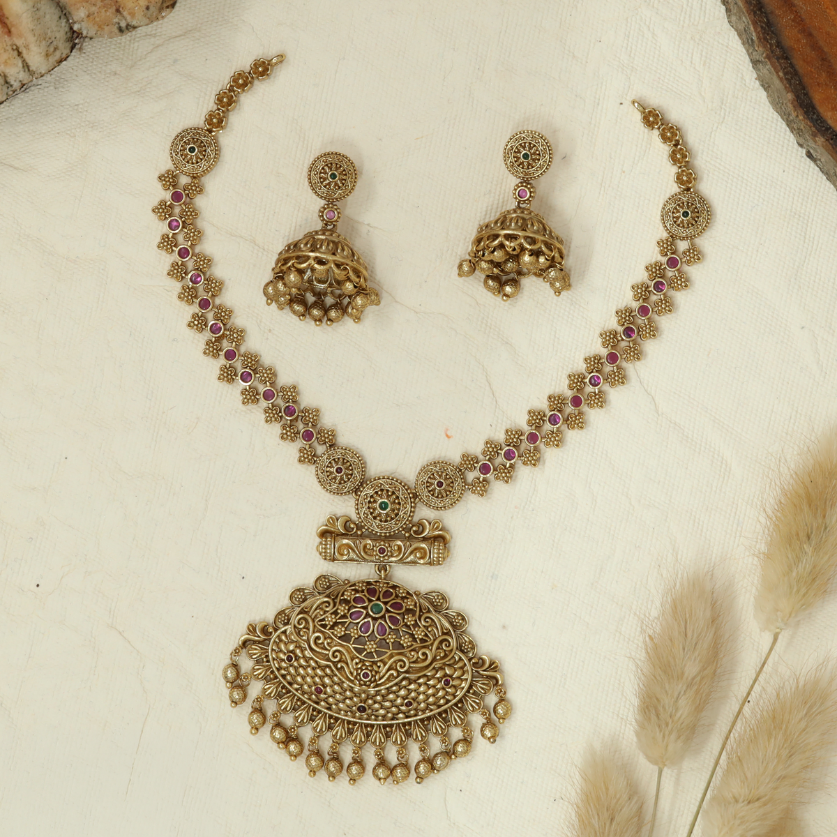 Antique Necklace with Ornate Floral Pendant Design