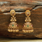 Medallion Stud Jumka with Twin Peacock Connector and Bead Drop Fringe
