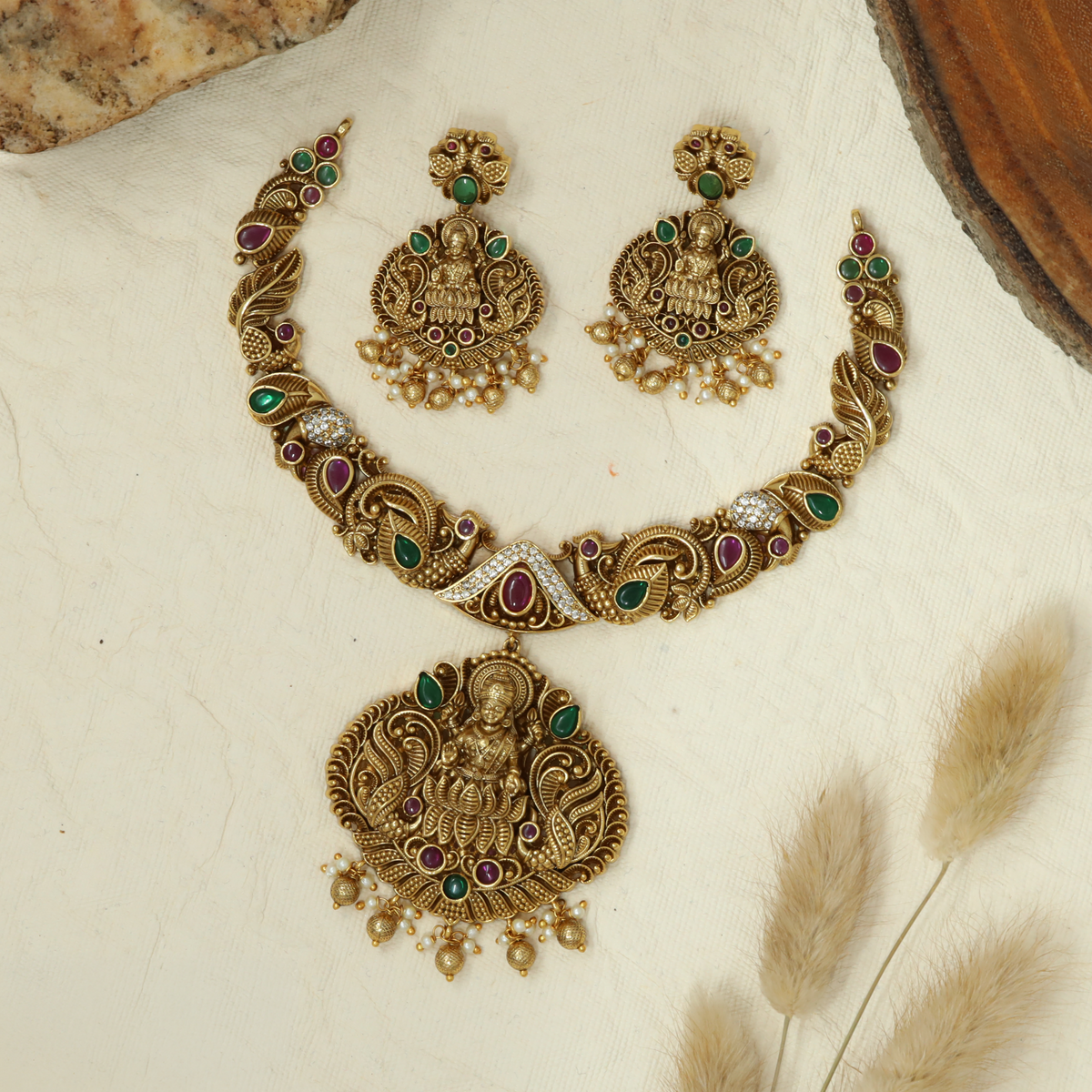 Temple-Inspired Lakshmi Necklace with Intricate Craftsmanship
