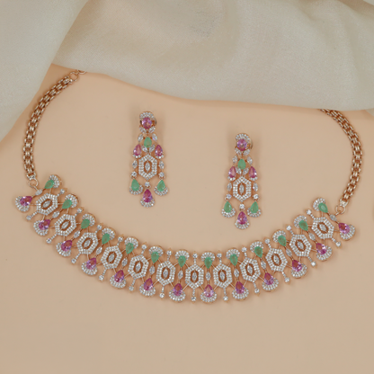 Rose Gold Choker with an intricate framework and decorative hanging details