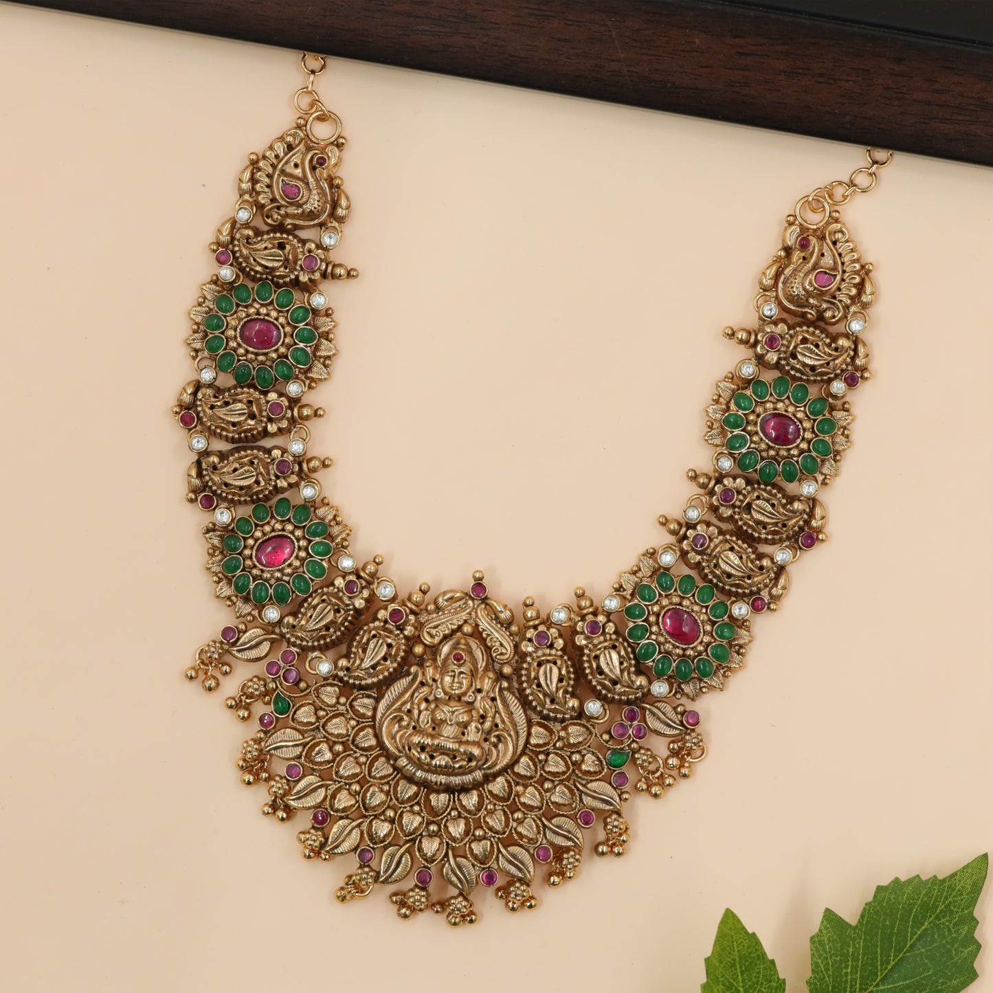 Nakshi Antique Goddess Lakshmi Floral Medallion Necklace Set