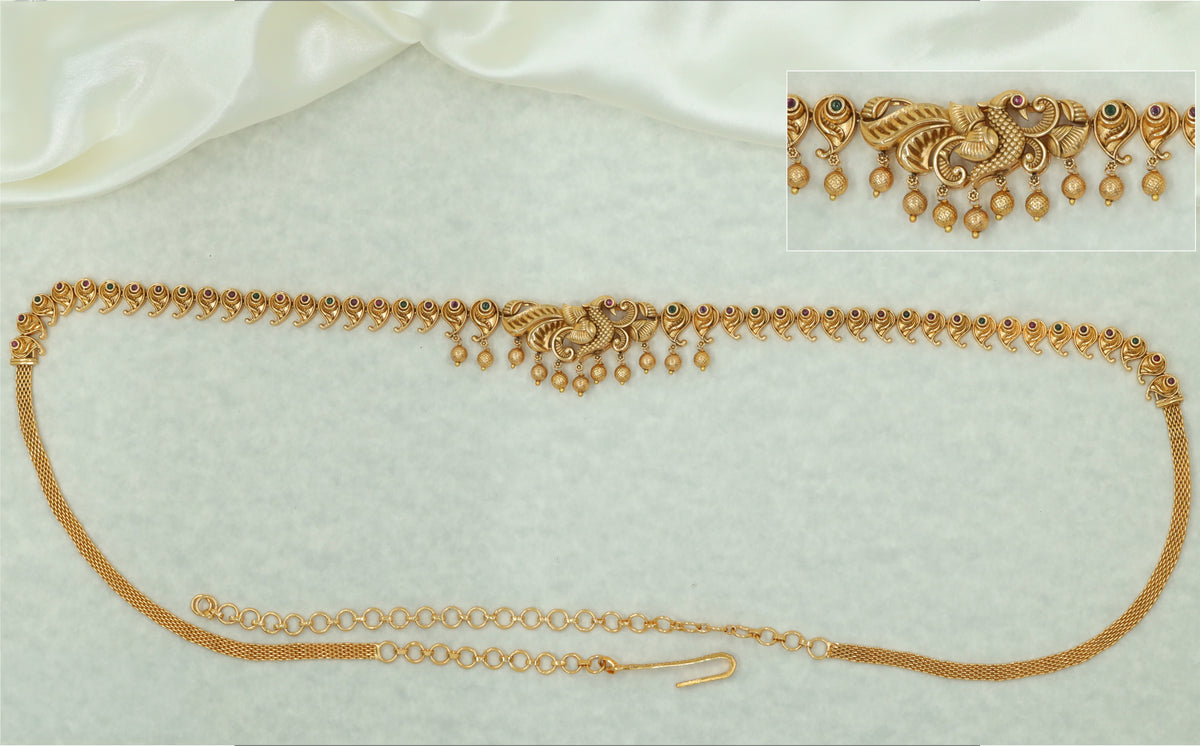 Royal Antique Waist Belt With Intricate Peacock Centrepiece