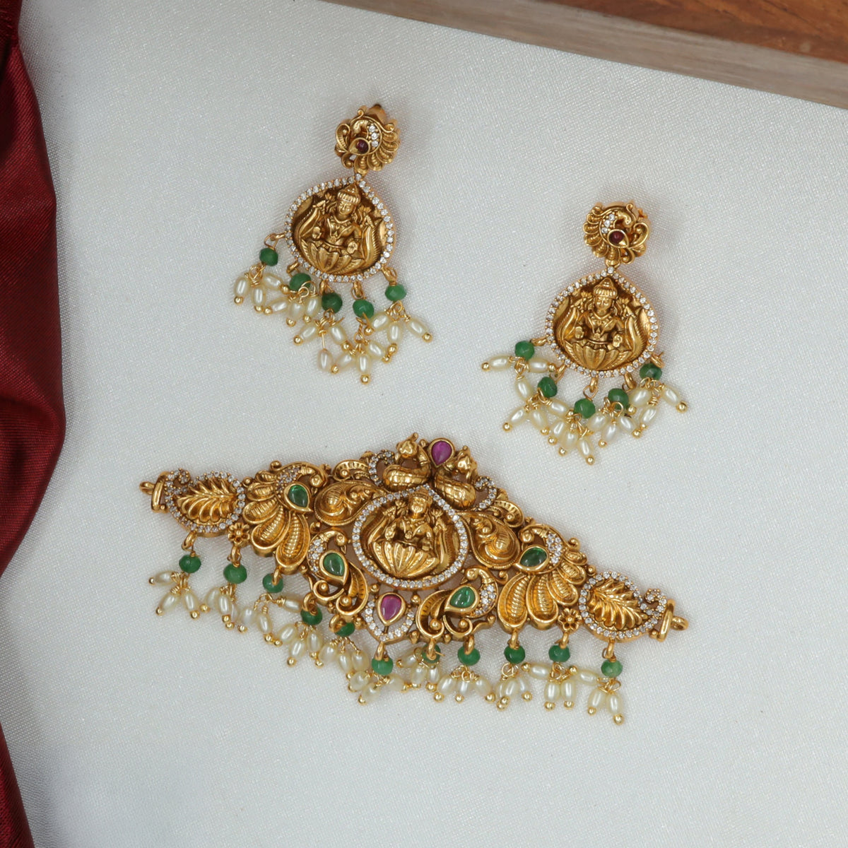 Antique Choker With Lakshmi Medallion And Pearl Drop Details