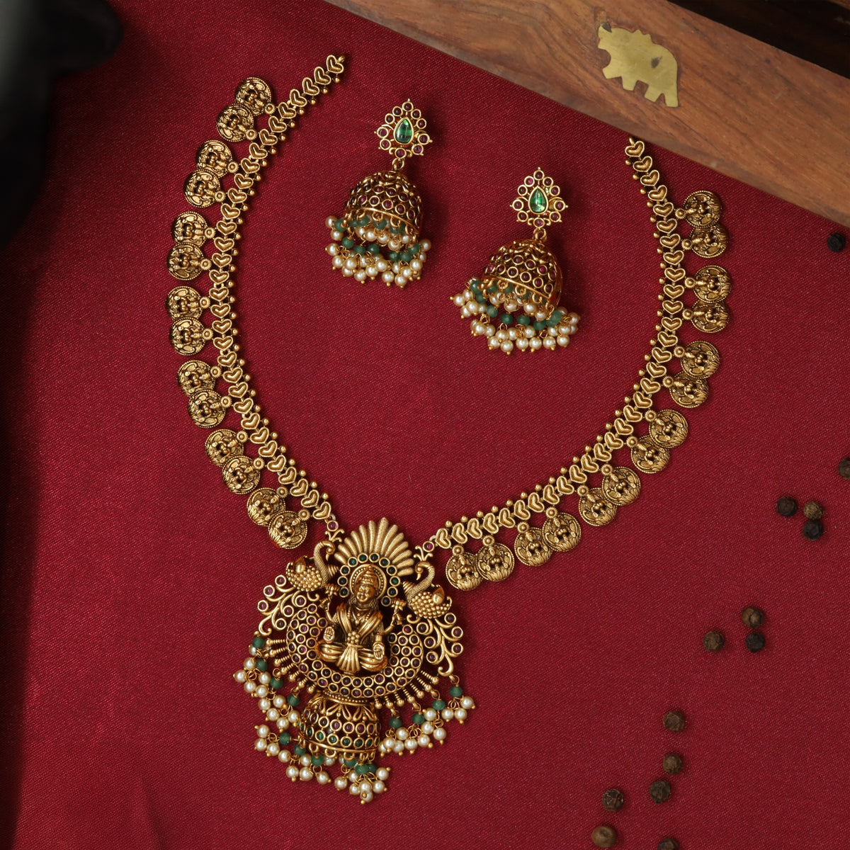 Antique Necklace with Lakshmi Pendant and Coin Details