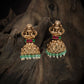 Lotus Seated Lakshmi Jumka with Layered Dome and Bead Drop Fringe