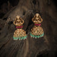 Lotus Seated Lakshmi Jumka with Layered Dome and Bead Drop Fringe