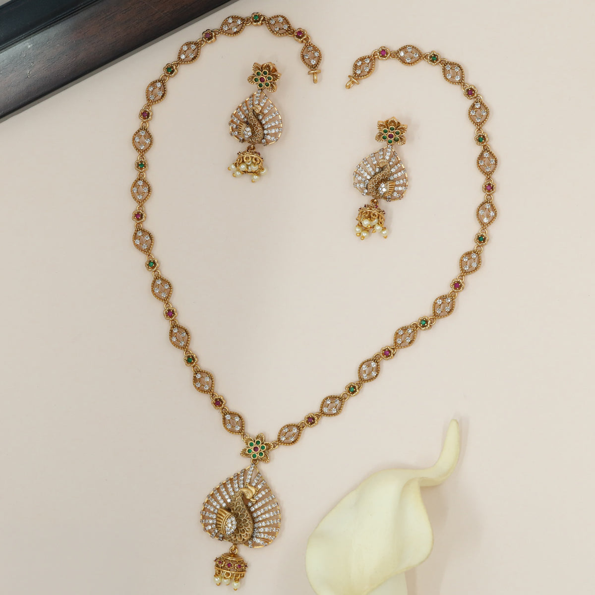 Premium Peacock Long Necklace With Intricate Detailing