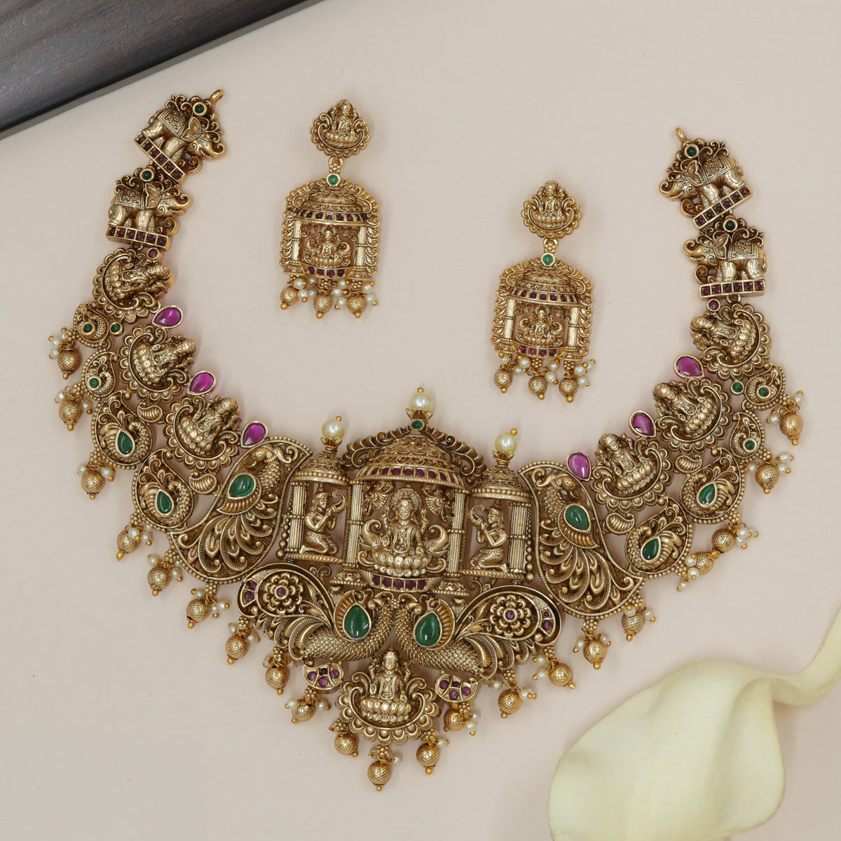 Royal Antique Necklace Set With Goddess Lakshmi
