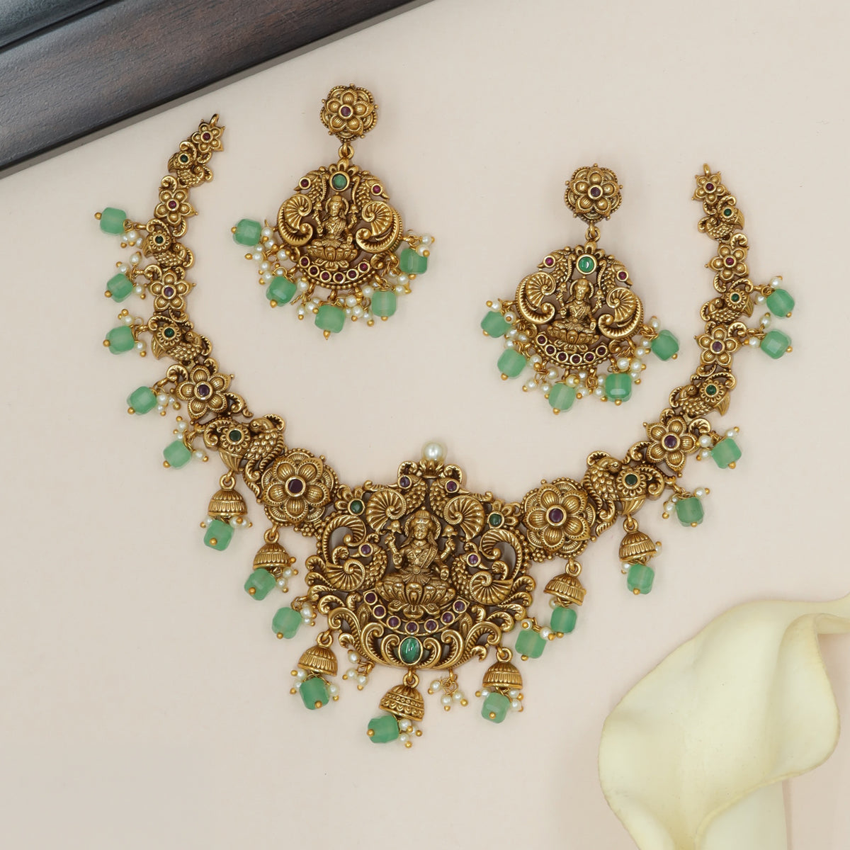 Premium Temple Jewellery Necklace With Goddess Lakshmi