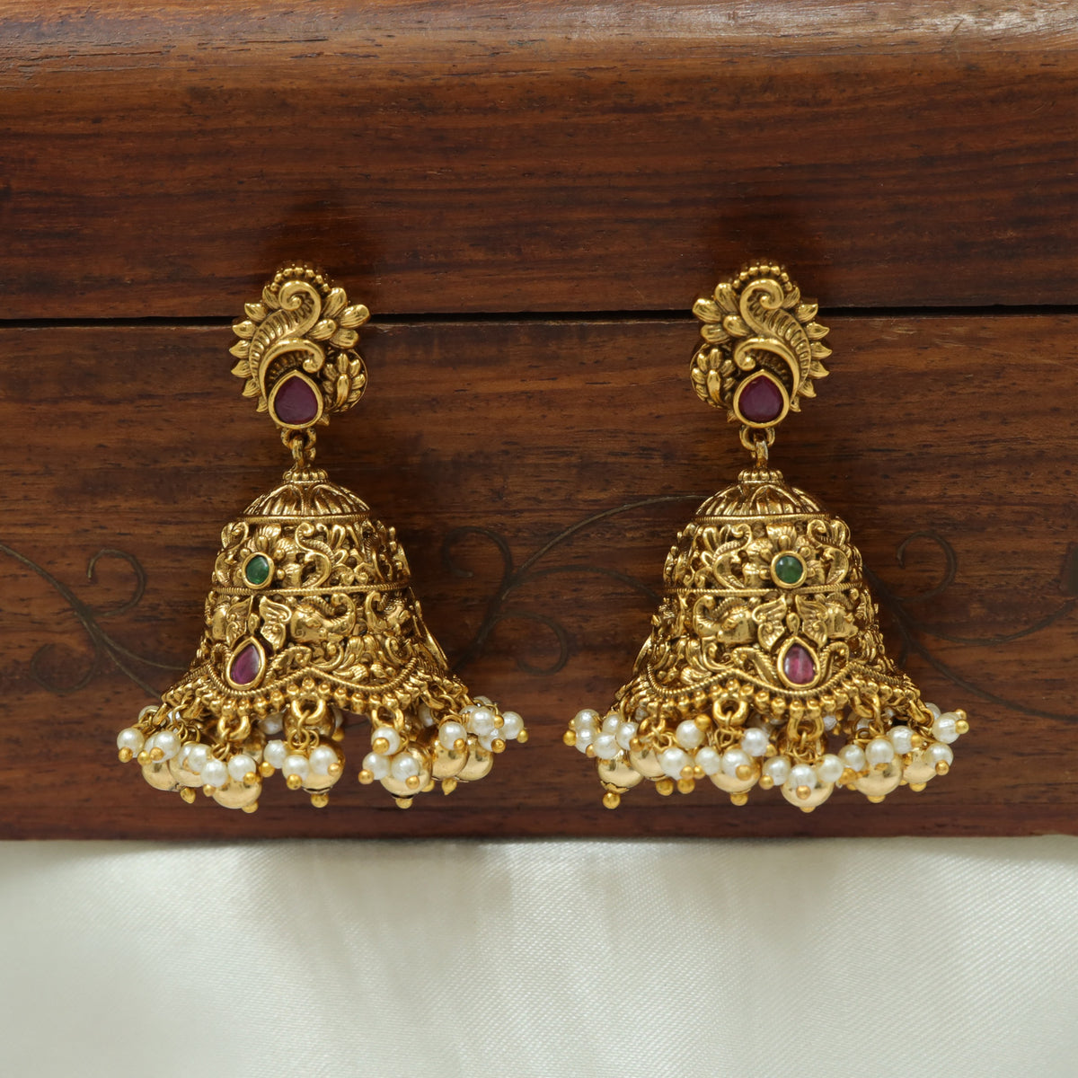 Antique Jumka With Peacock Top Design