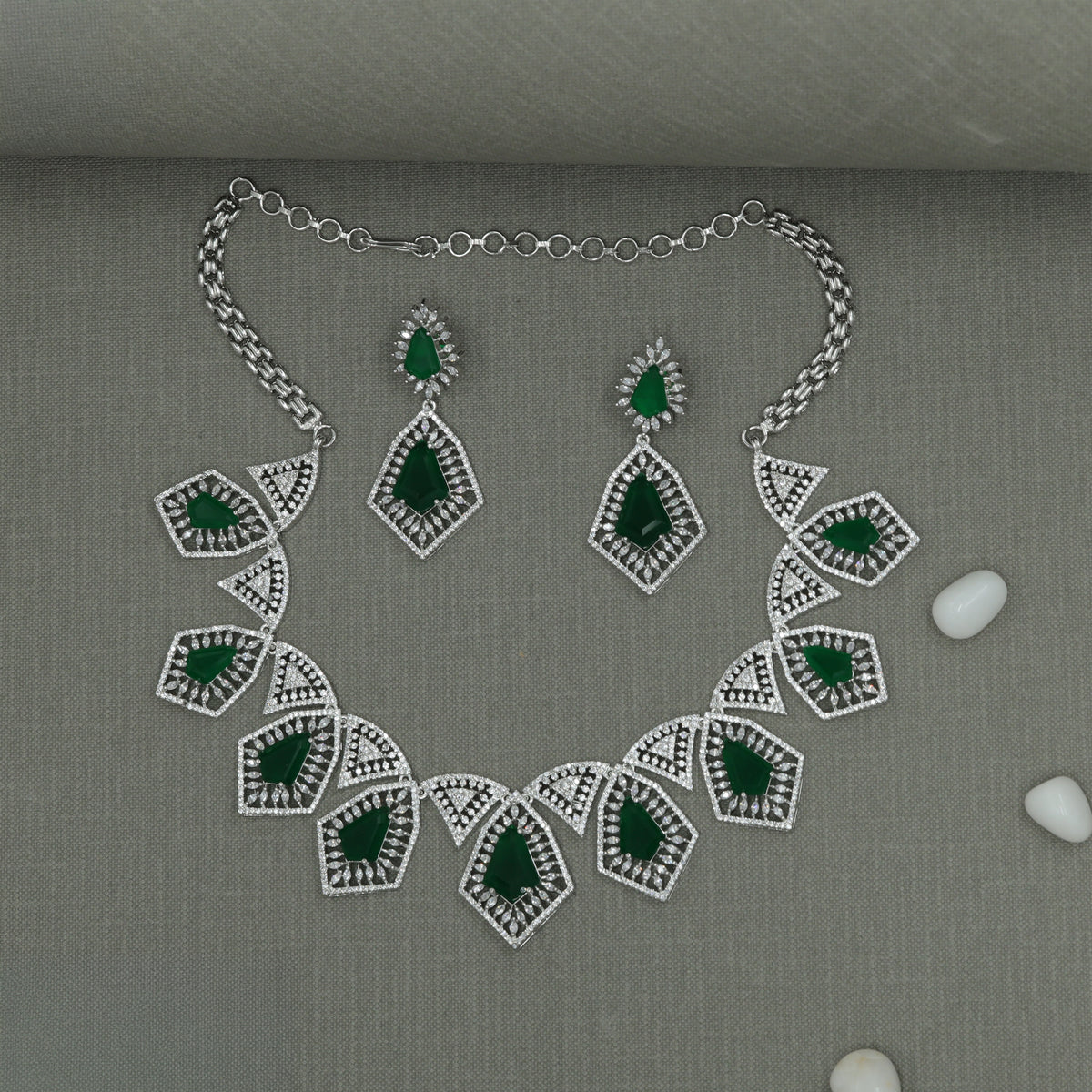 Rhodium Geometric Necklace Set with Graduated Frames