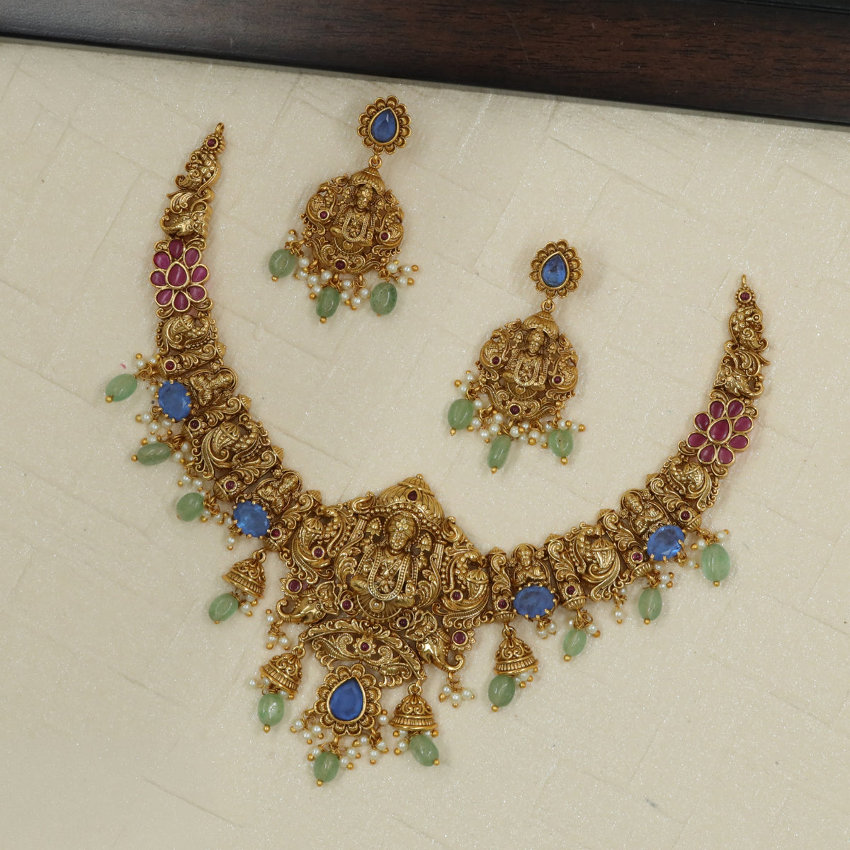 Antique Necklace With Lakshmi Pendant And Ornamental Drops