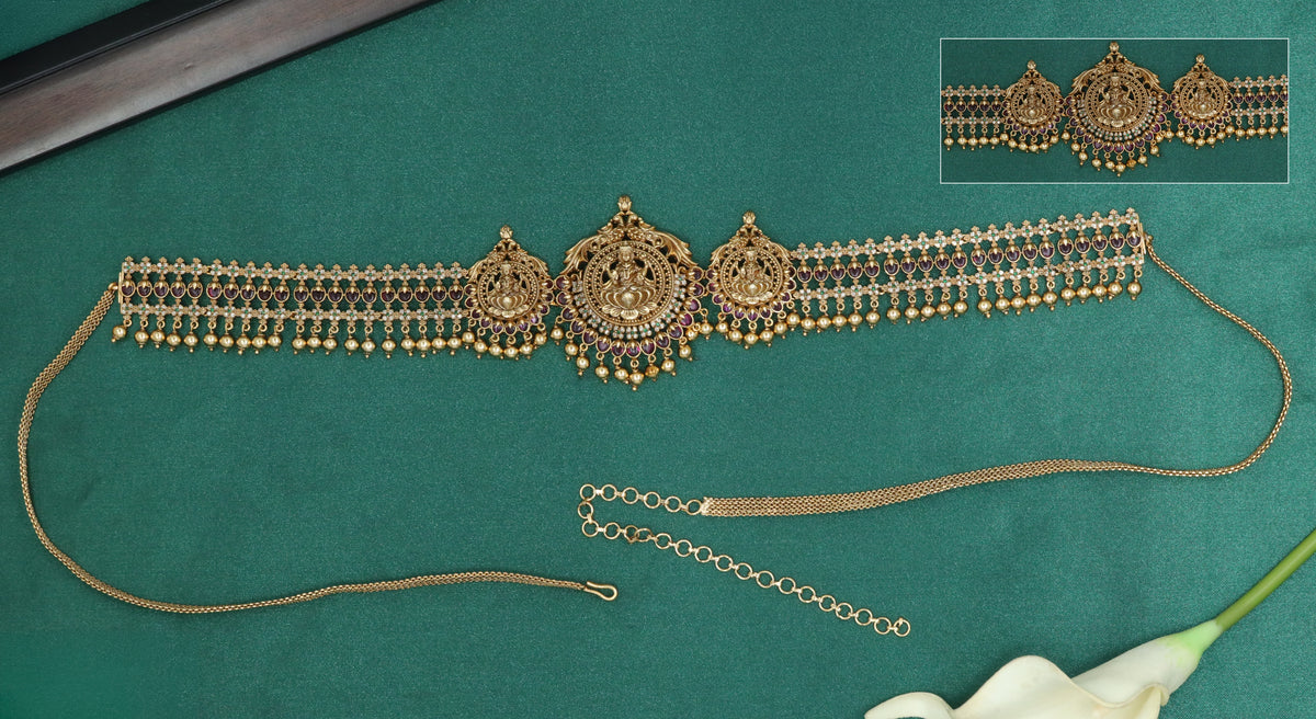 Royal Lakshmi Antique Waist Belt With Temple Inspired Craftsmanship